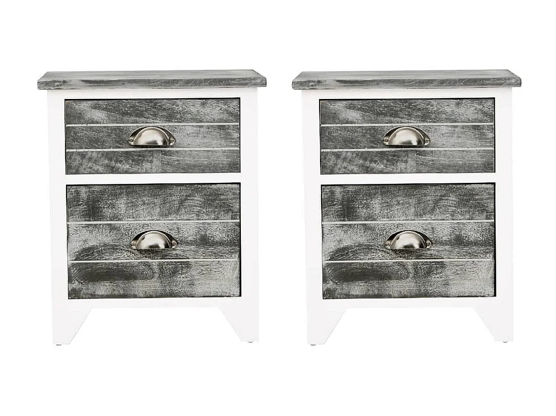 2 peças de mesa de cabeceira com 2 gavetas cinza e branco