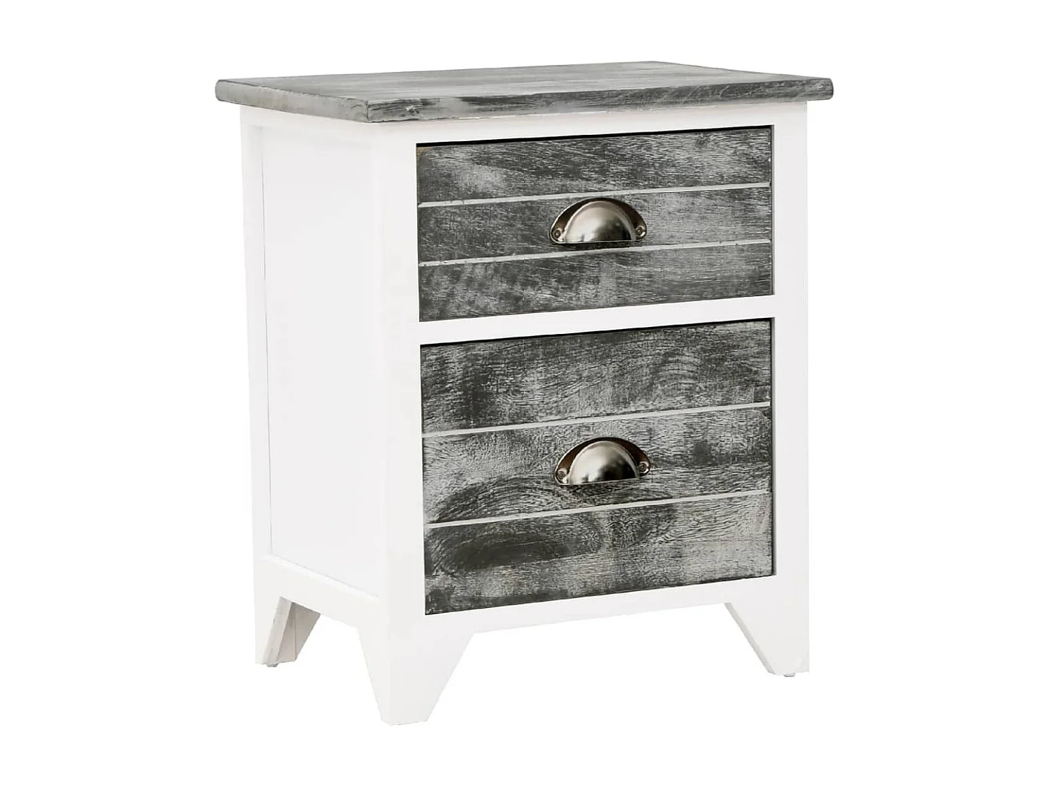 2 peças de mesa de cabeceira com 2 gavetas cinza e branco