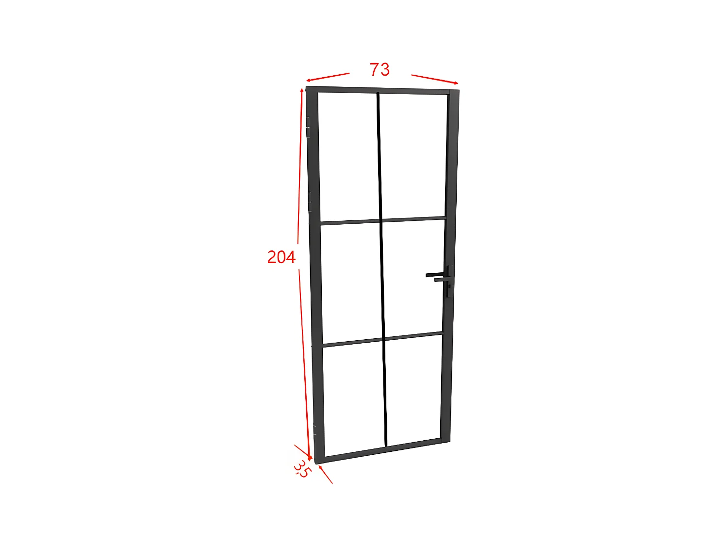 Puerta reversible de aluminio y vidrio templado - Alt. 204 x Ancho 73 cm - Negra - SEROTO