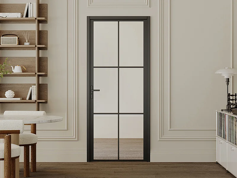 Omkeerbare deur van aluminium en gehard glas - Zwart - H204 x B83 cm - SEROTO