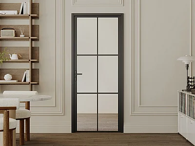 Bloc porte réversible en aluminium et verre trempé - H204 x L83 cm - Noir - SEROTO