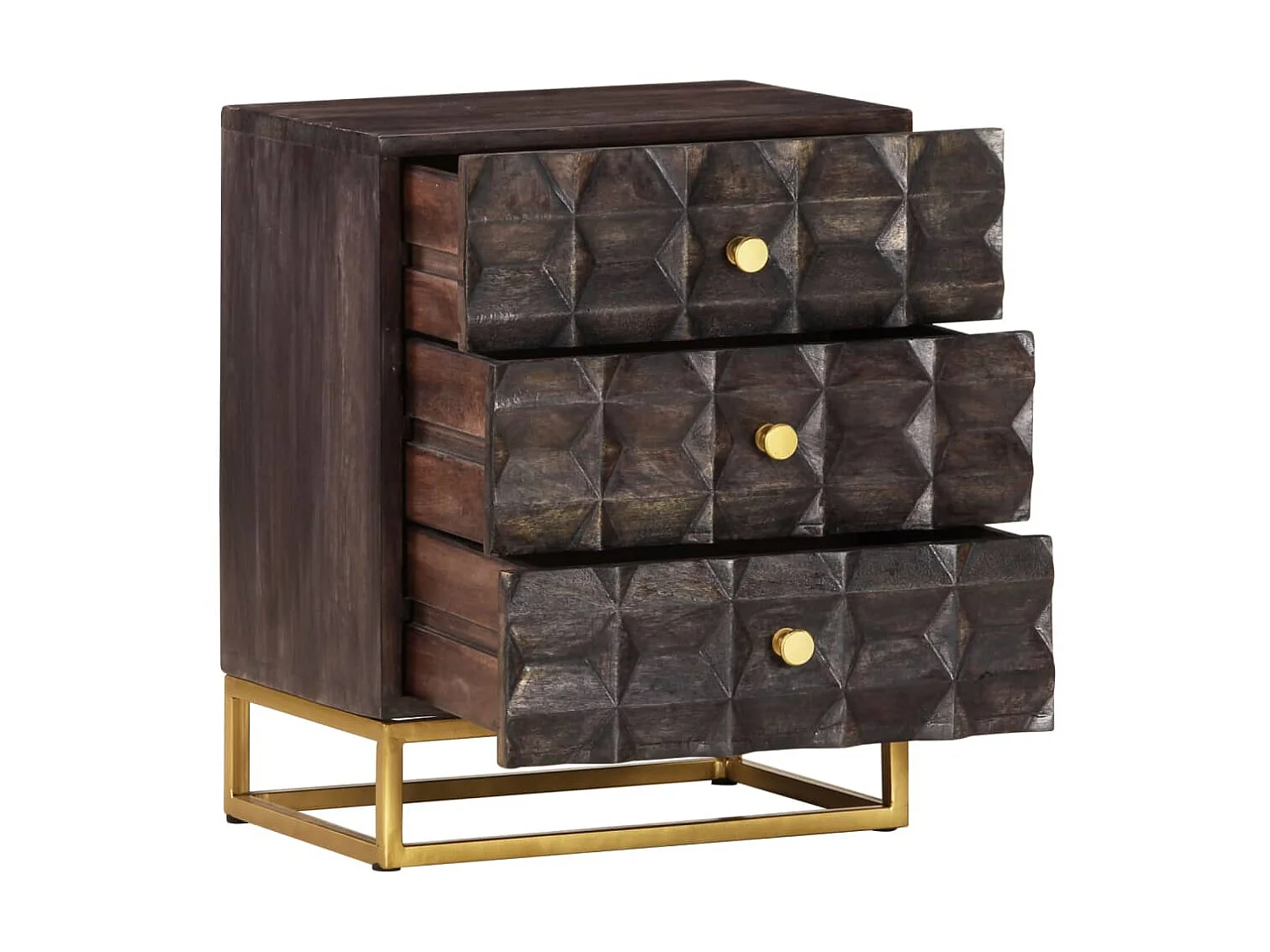 Mesita de noche Negro 40x30x50 cm Madera maciza de mango