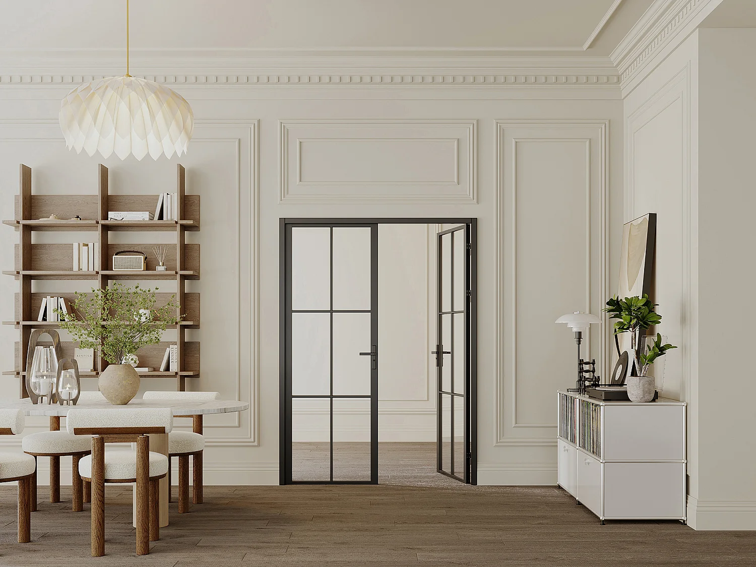 Tür-Set - zwei Flügel - Aluminium & Sicherheitsglas - 204 x 146 cm - Schwarz - SEROTO