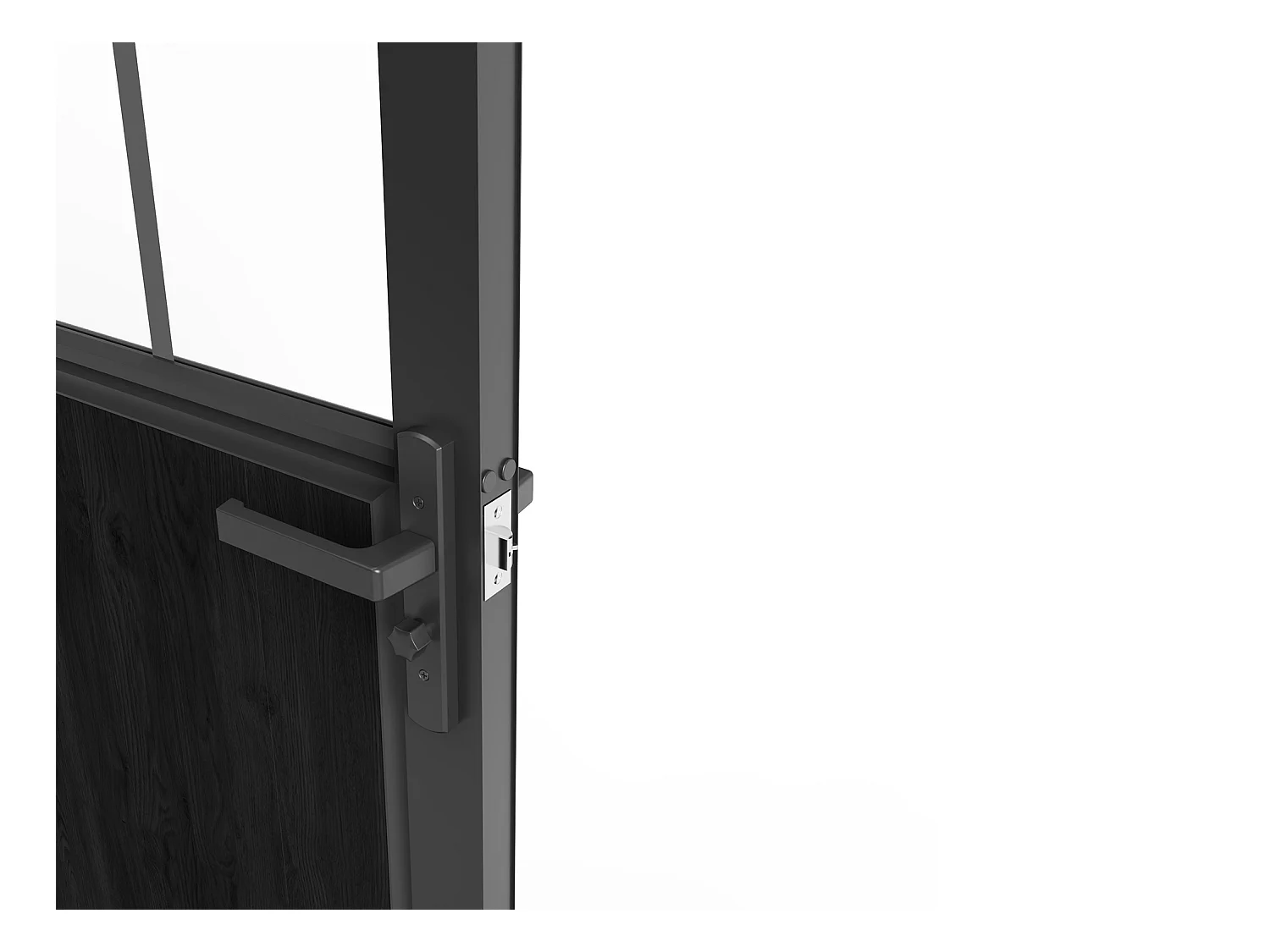 Puerta reversible de aluminio y vidrio templado estilo taller - Alt. 204 x Ancho 73 cm - Negra - ERMELO
