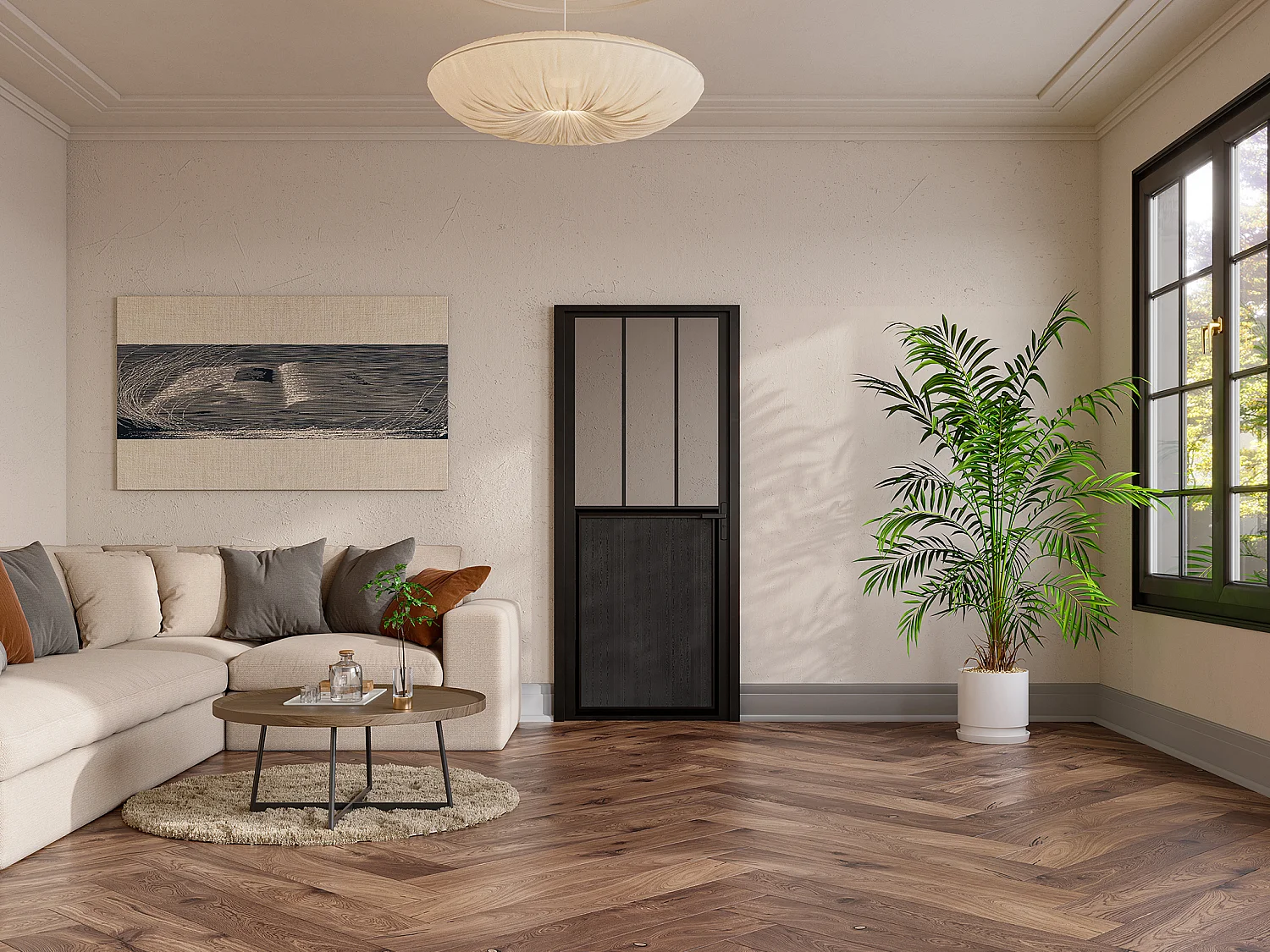 Bloc porte réversible en aluminium et verre trempé style atelier - H204 x L73 cm - Noir - ERMELO