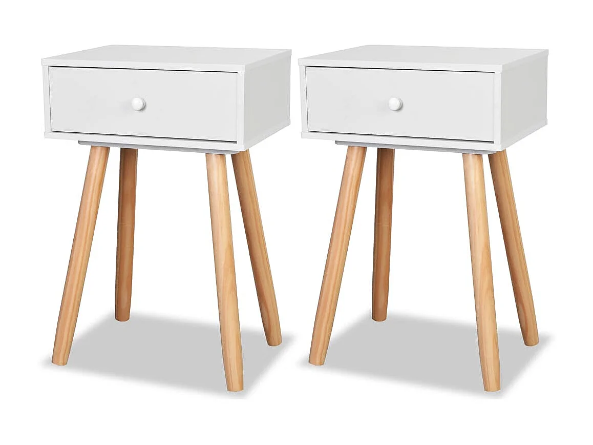 Table de chevet 2 pcs Bois de pin massif 40 x 30 x 61 cm Blanc