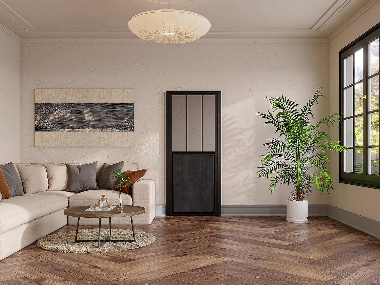 Vente-unique Tür-Set - Wendbar - Aluminium & Sicherheitsglas - Industrial Style - 204 X 83 Cm - Schwarz - Ermelo