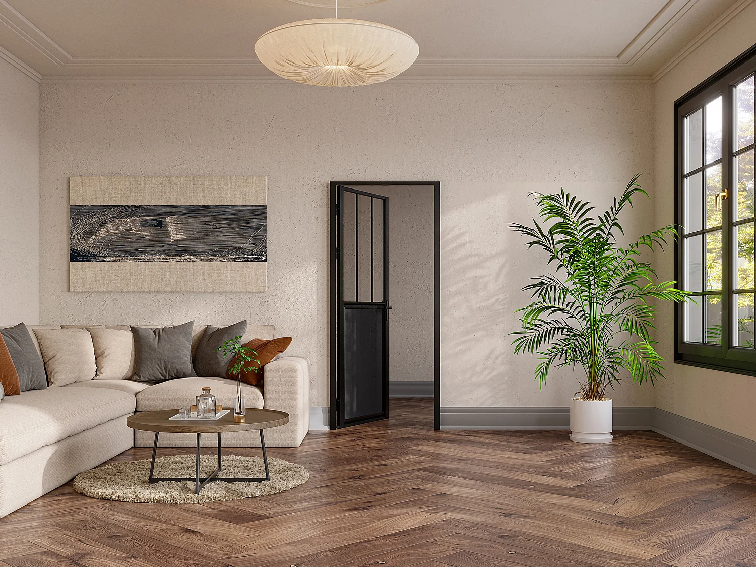 Tür-Set - wendbar - Aluminium & Sicherheitsglas - Industrial Style - 204 x 83 cm - Schwarz - ERMELO