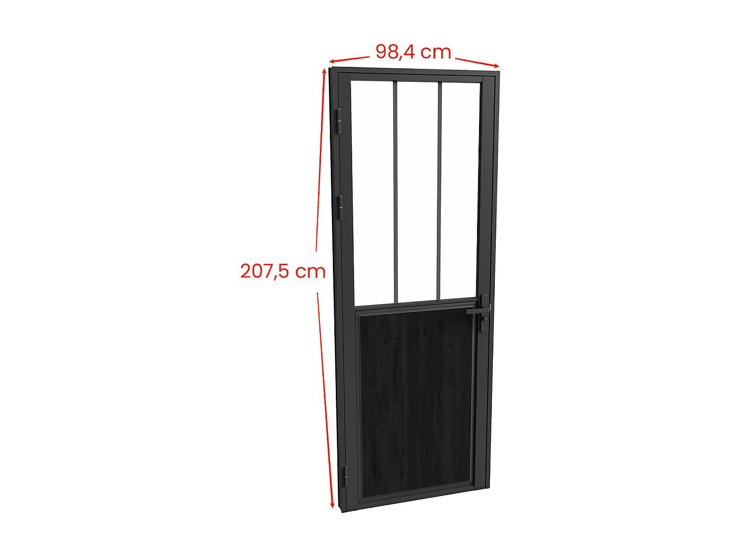 Puerta reversible de aluminio y cristal templado estilo taller - Alt. 204 x Ancho 93 cm - Negra - ERMELO
