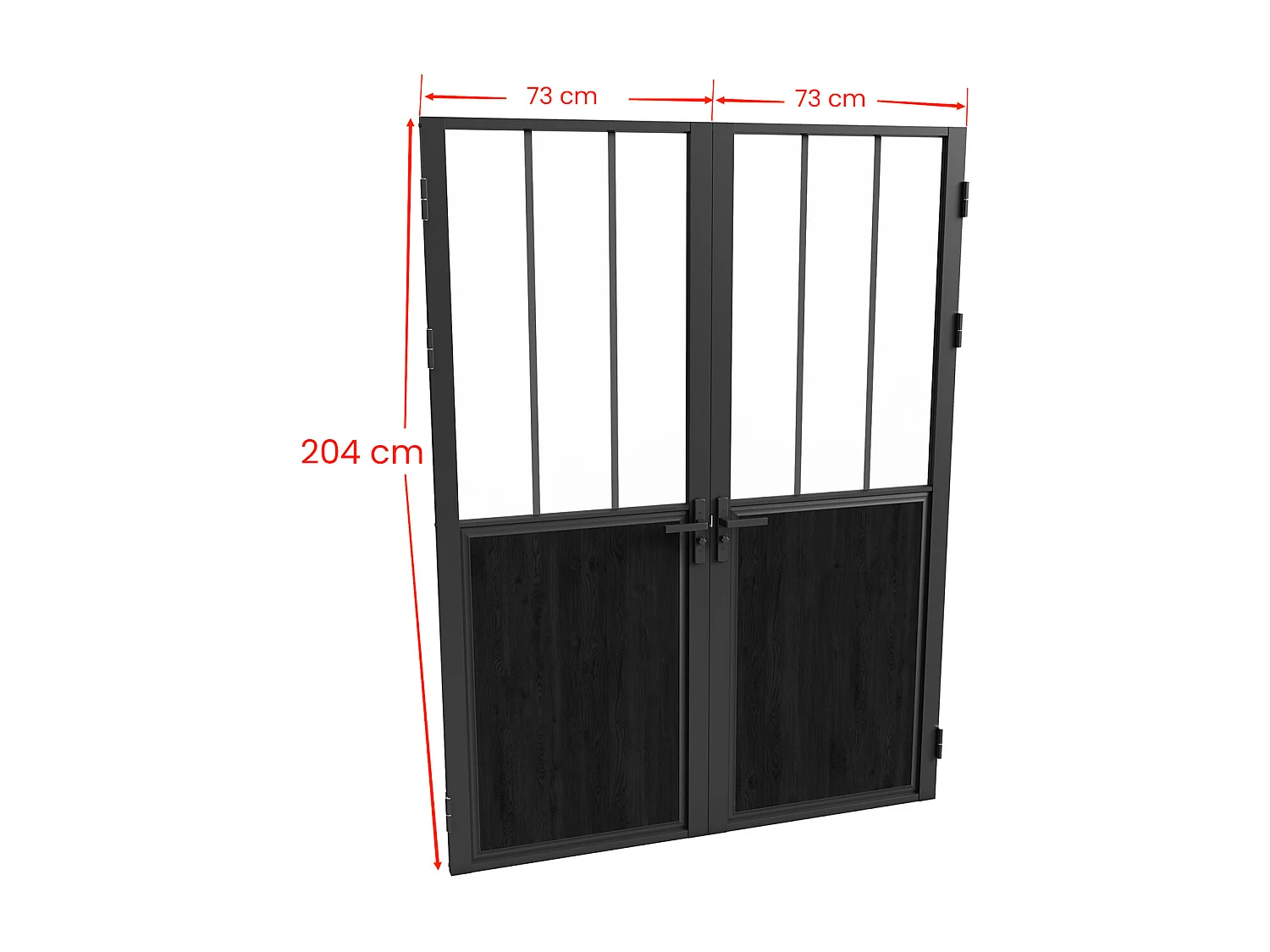 Omkeerbare dubbele deur van aluminium en gehard glas met werkplaatsstijl - Zwart - 2 x H204 x B73 cm - ERMELO