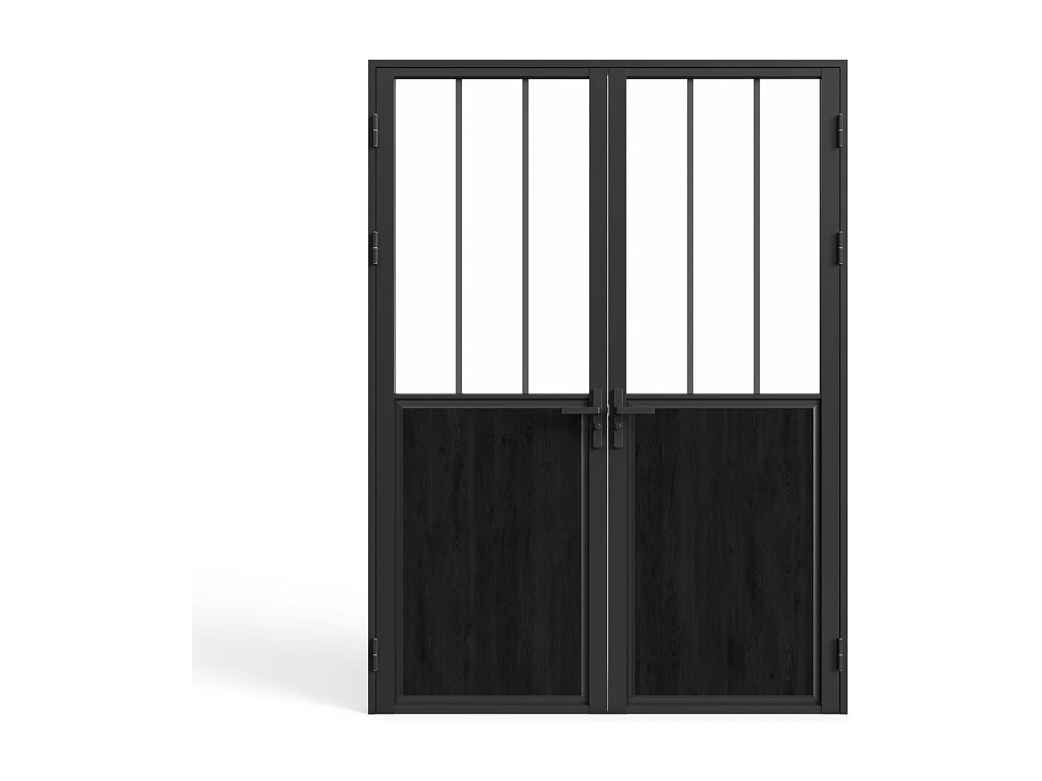 Drzwi kompletne 2-skrzydłowe dwustronne z aluminium i szkła hartowanego w stylu industrialnym - wys. 204 x szer. 146 cm - ERMELO