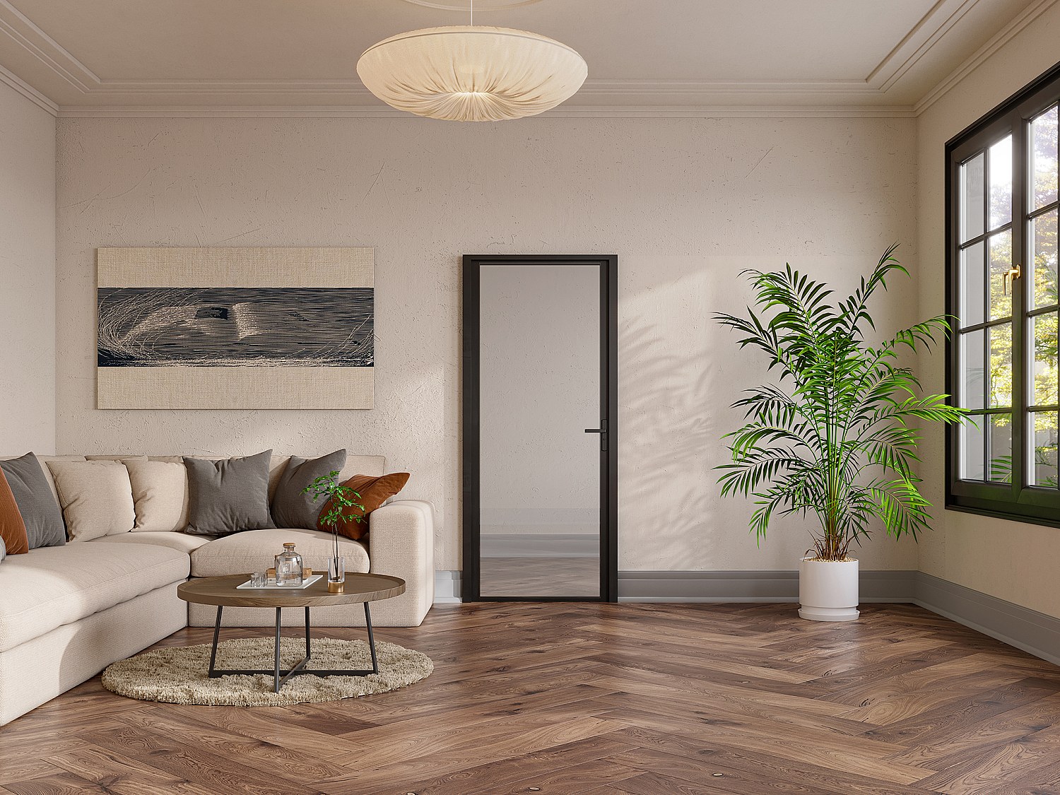 Vente-unique Tür-Set - Wendbar - Aluminium & Sicherheitsglas - 204 X 73 Cm - Schwarz - Loxton