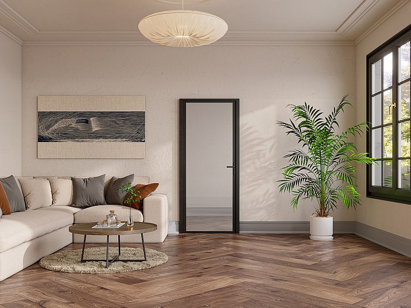 Reversible door unit in aluminium and tempered clear glass - H204 x W73 ...