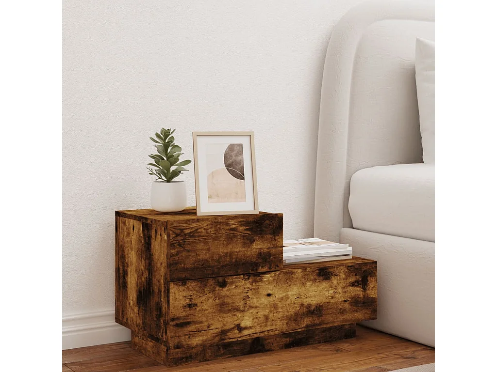 Table de chevet avec lumières LED chêne fumé 70x36x40,5 cm