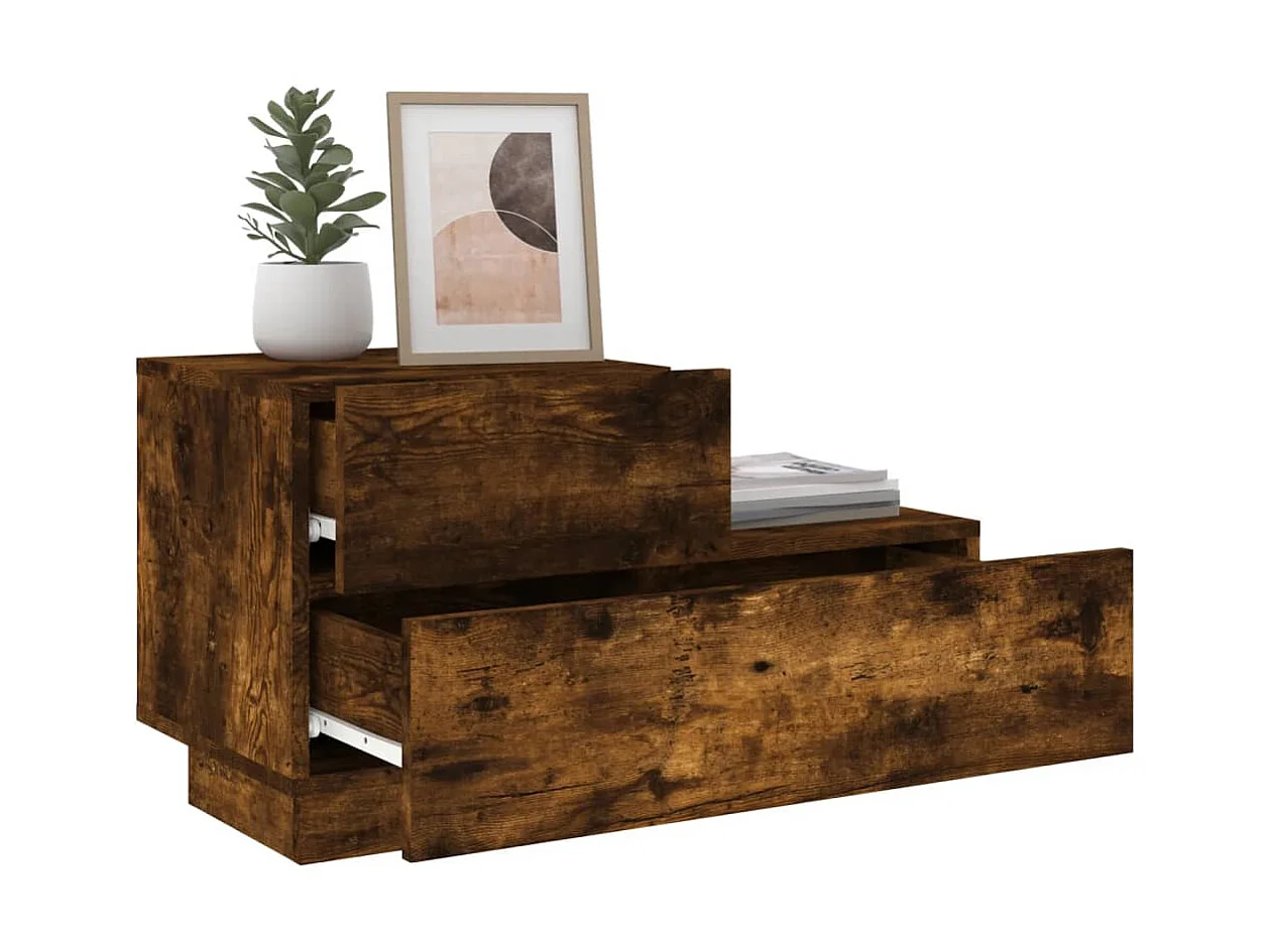 Table de chevet avec lumières LED chêne fumé 70x36x40,5 cm