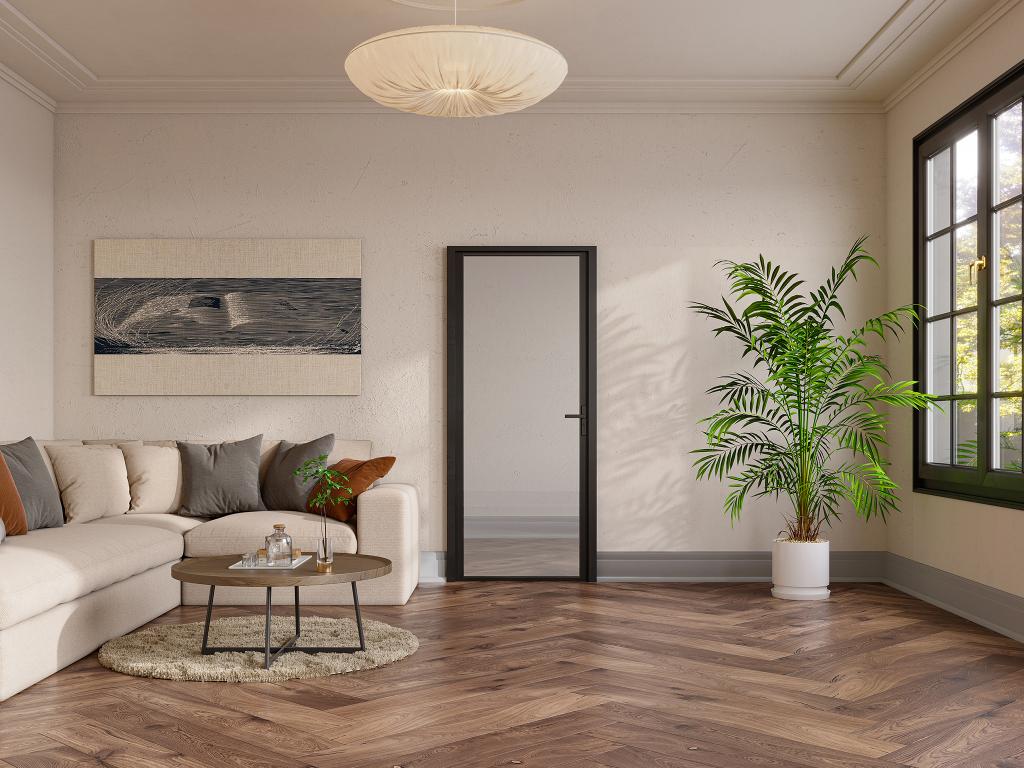 Bloc porte réversible en aluminium et verre trempé - H204 x L83 cm - Noir - LOXTON
