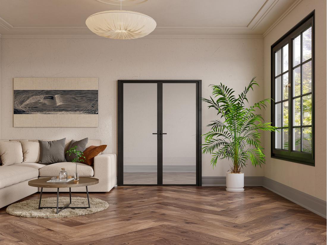 vente unique Bloc porte réversible à deux battants en aluminium et verre trempé - 2 x H204 x L73 cm - Noir - LOXTON