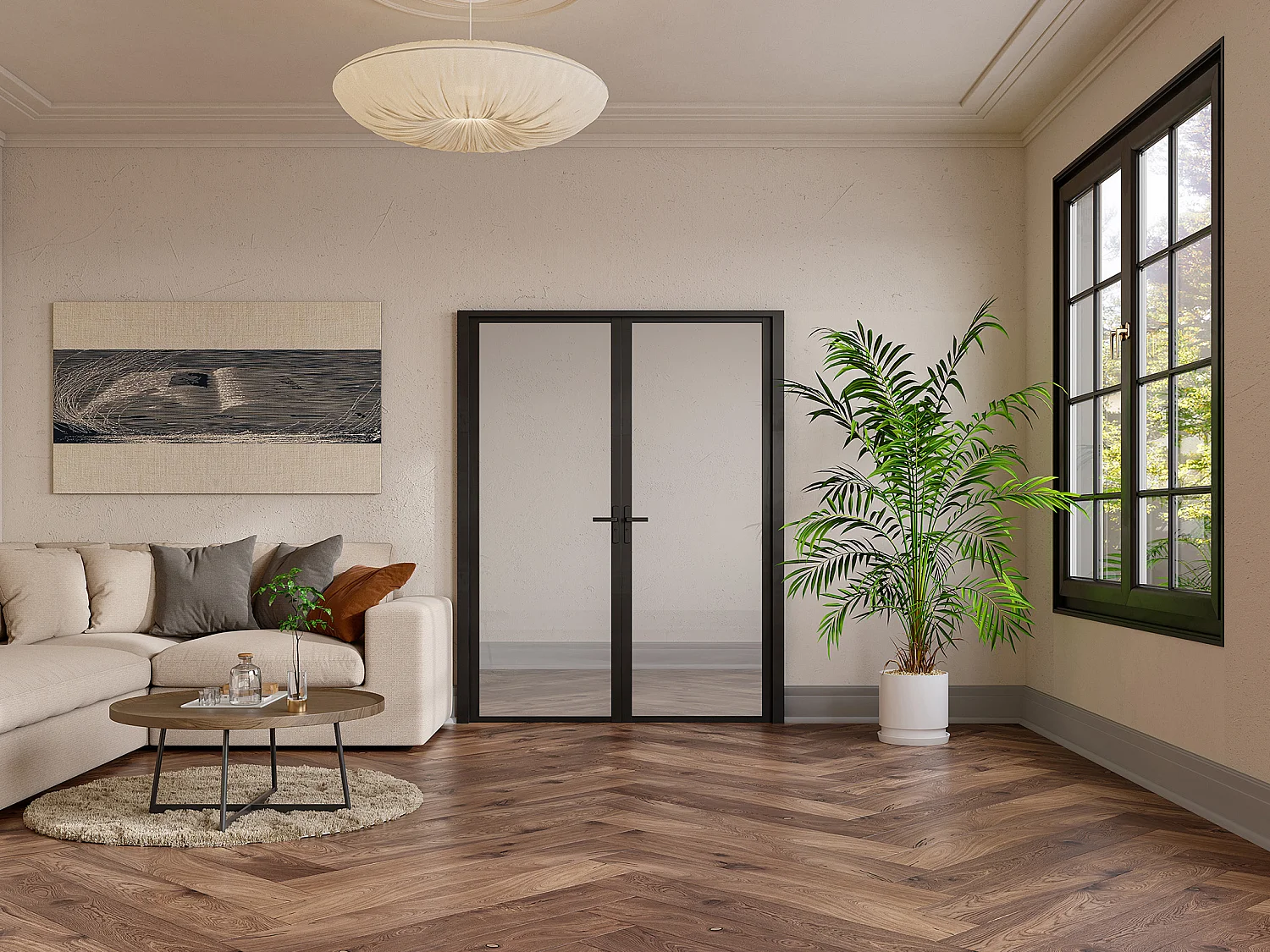 Omkeerbare dubbele deur van aluminium en gehard glas - Zwart - 2 x H204 x B73 cm - LOXTON