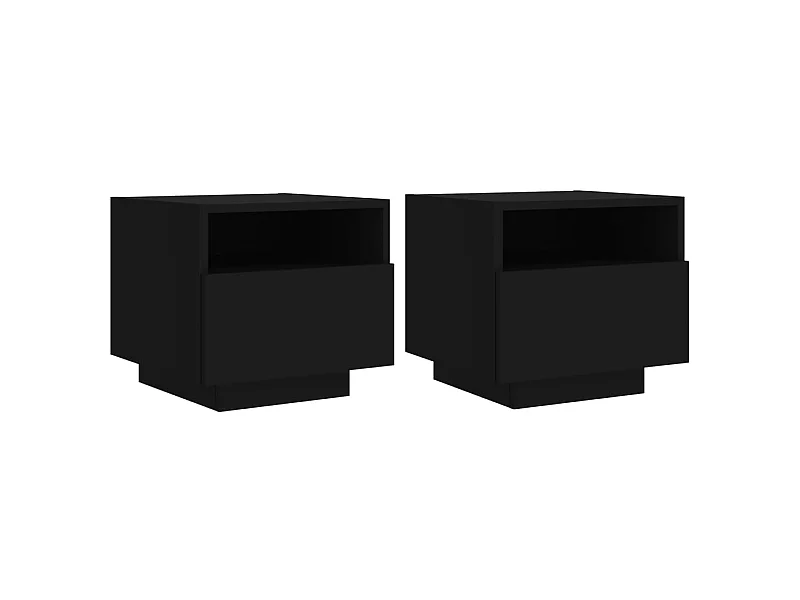 Comodini con luci LED 2 pz neri 40x39x37 cm