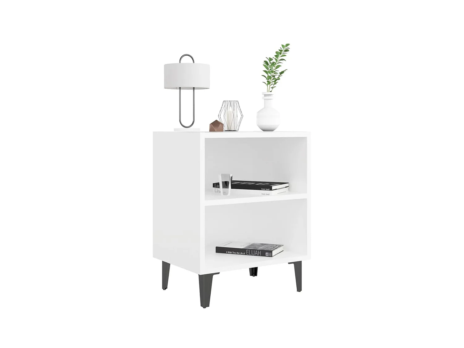 Table de chevet avec pieds en métal blanc 40x30x50 cm