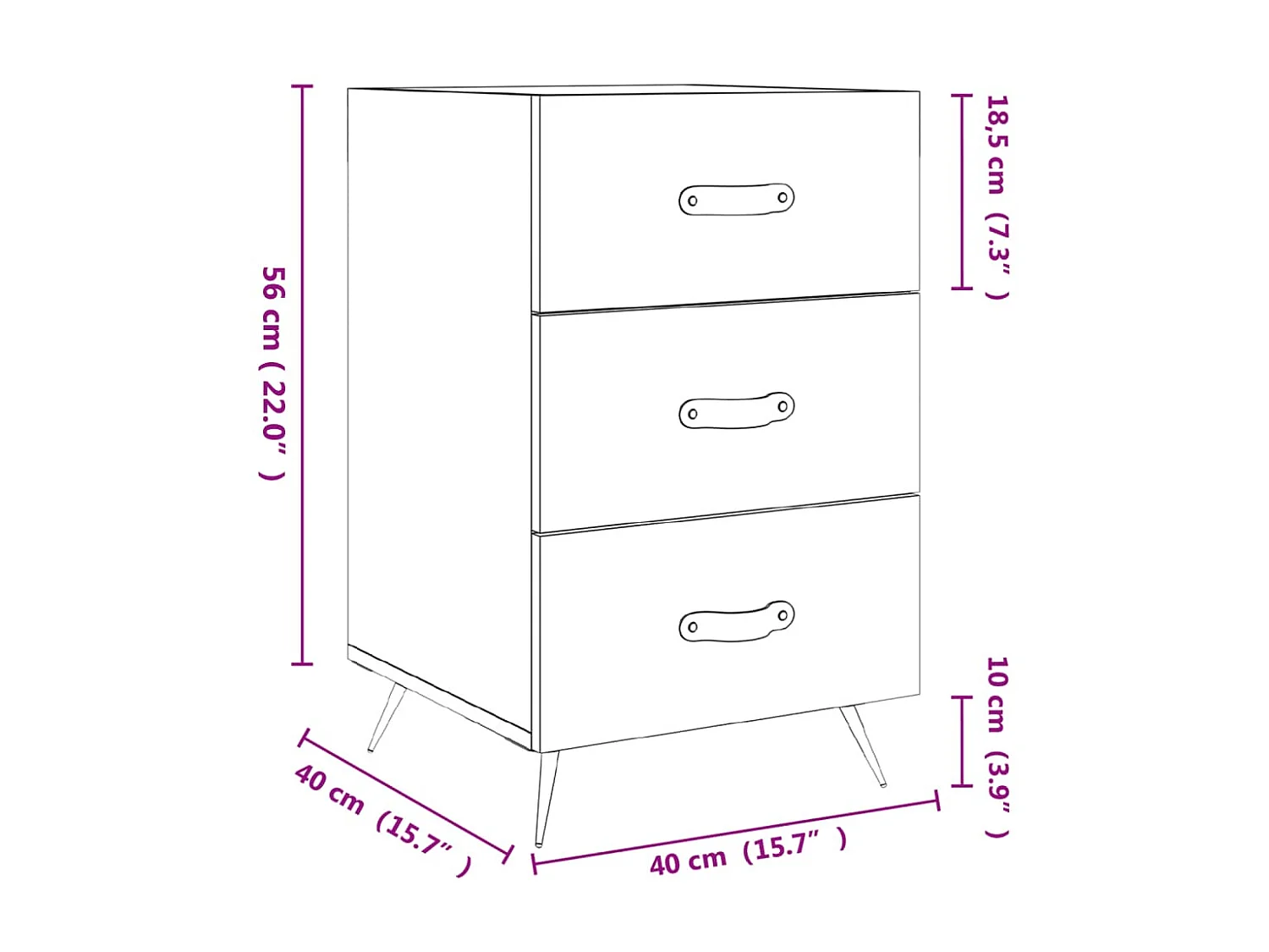Table de chevet blanc brillant 40x40x66 cm bois d'ingénierie
