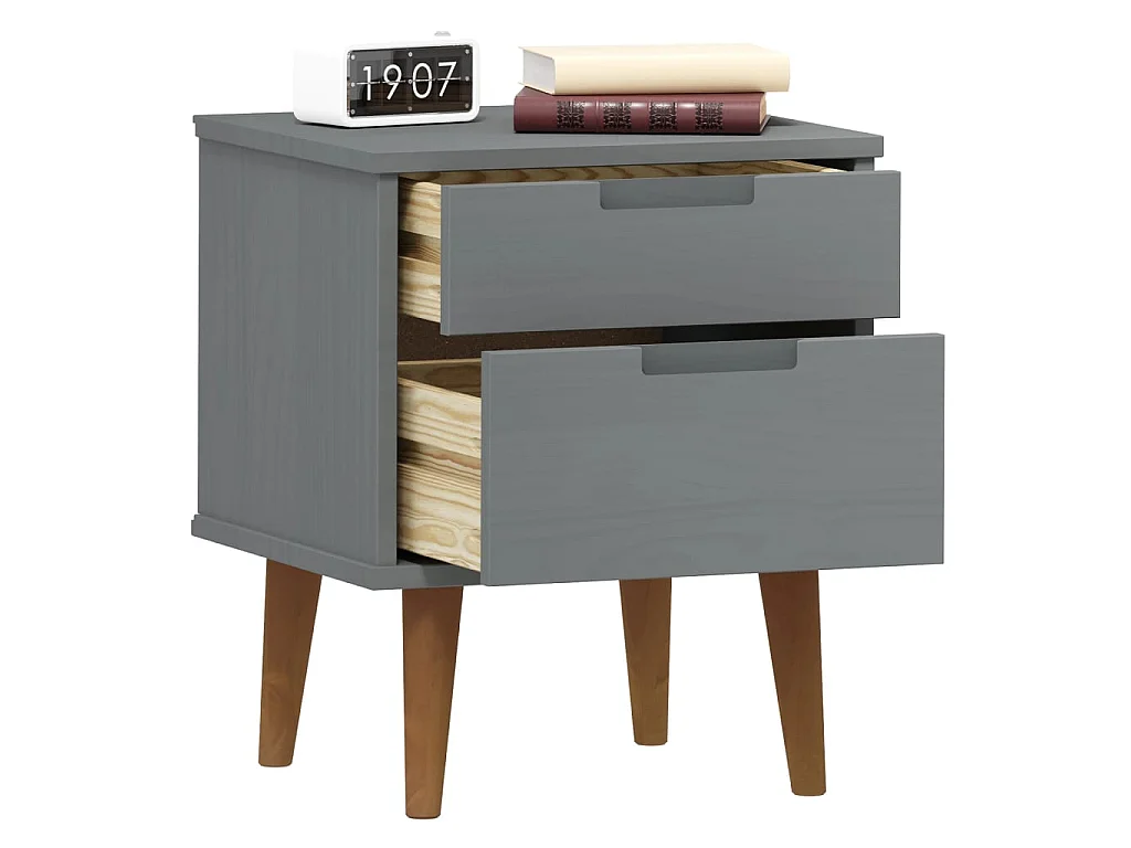 Nachttisch MOLDE Grau 40x35x48 cm Massives Kiefernholz