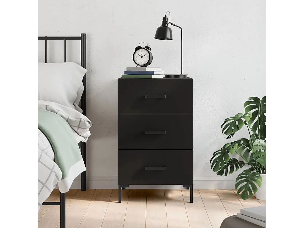 Table de chevet noir 40x40x66 cm bois d'ingénierie