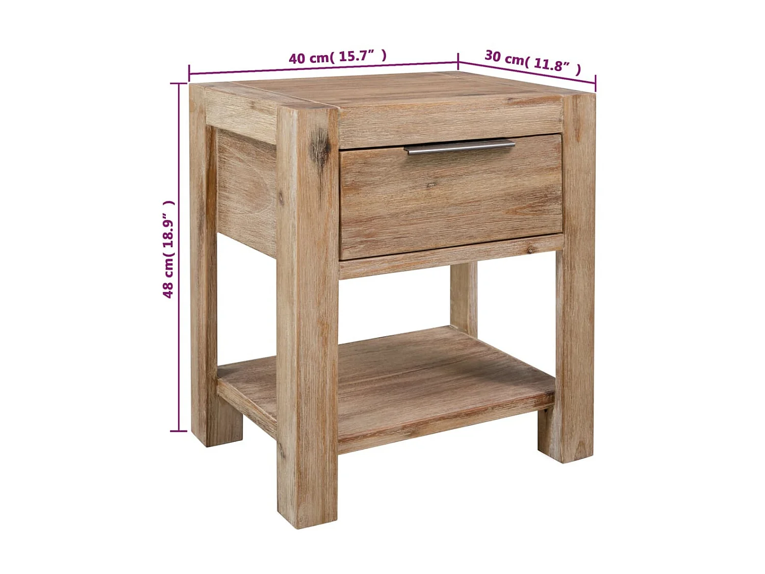 Nachttisch mit Schublade 40x30x48 cm Massives Akazienholz