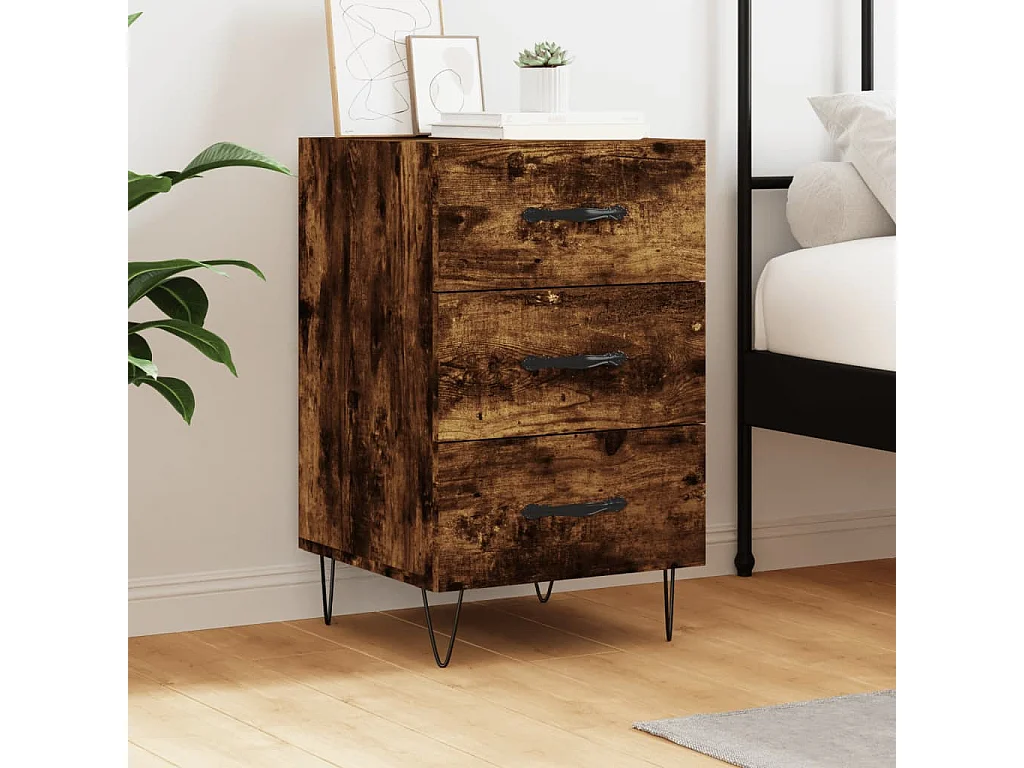 Table de chevet chêne fumé 40x40x66 cm bois d'ingénierie