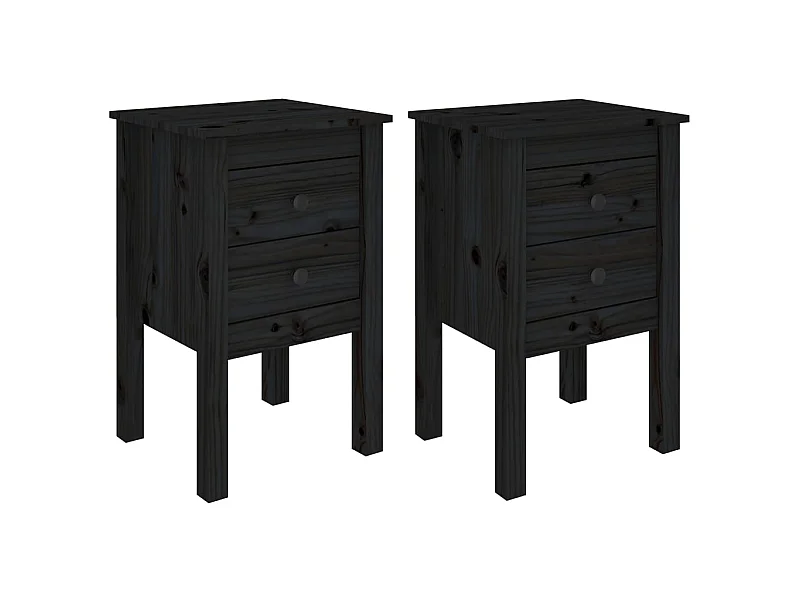 Tables de chevet 2 pcs Noir 40x35x61,5 cm Bois de pin massif