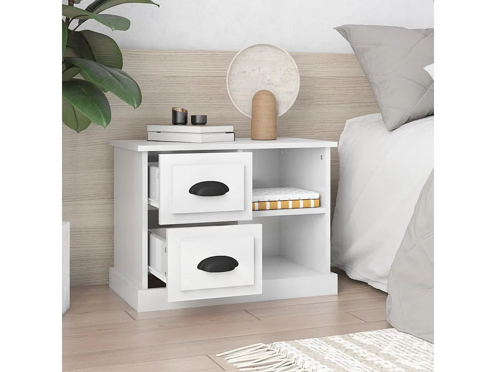 Mesita de noche blanca brillo 60x35,5x45 cm