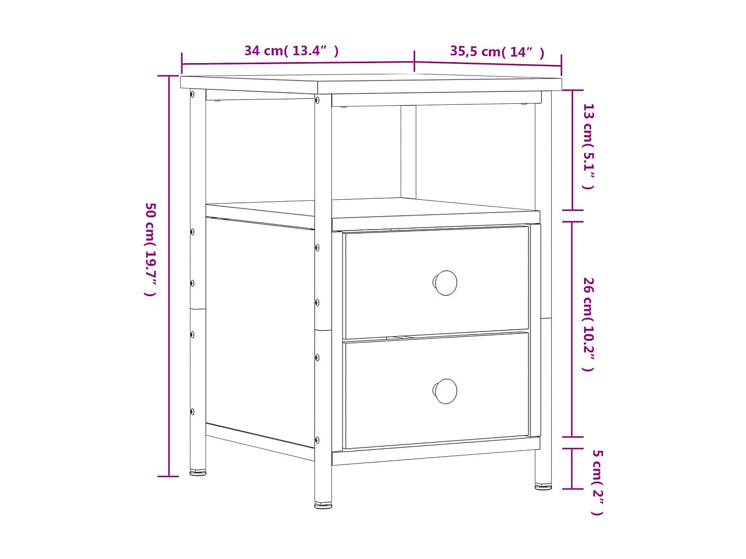 Tables de chevet 2pcs chêne marron 34x35,5x50cm bois ingénierie