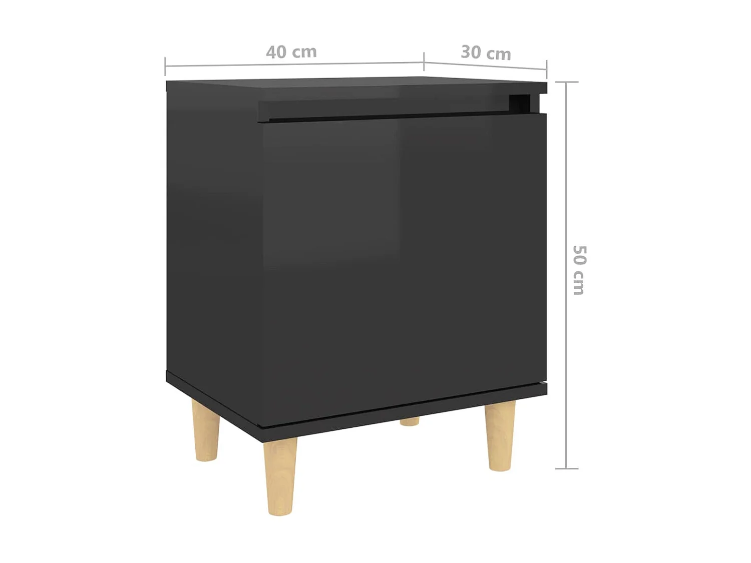 Table de chevet avec pieds en bois Noir brillant 40x30x50 cm