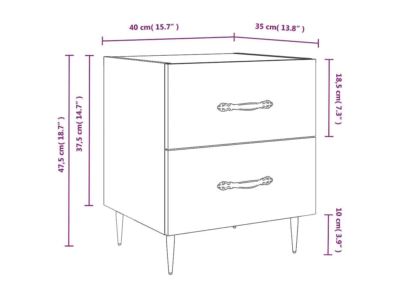 Comodino grigio cemento 40x35x47,5 cm in derivati del legno