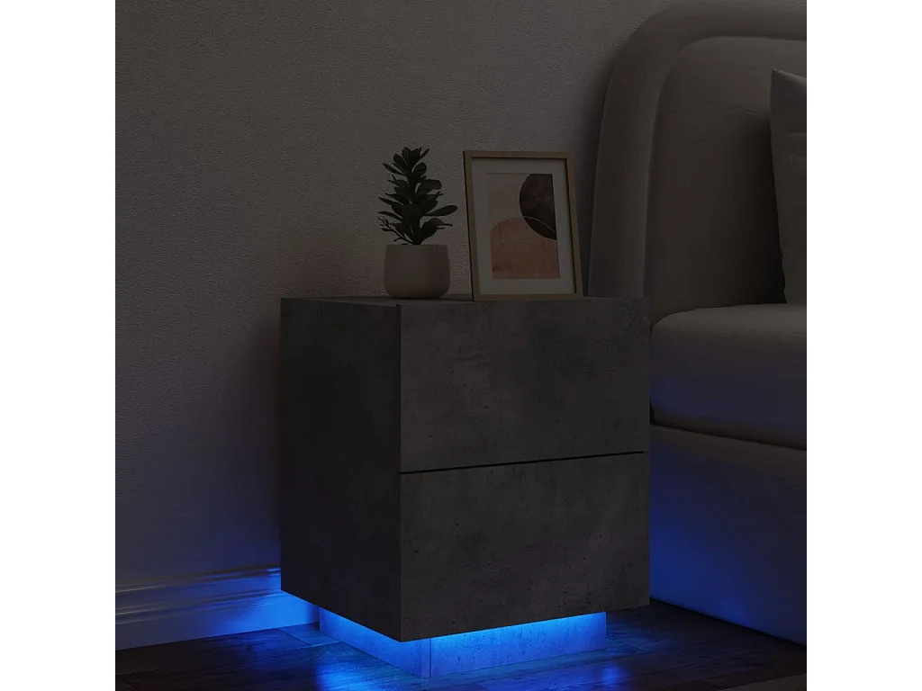 Mesita de noche y luces LED de madera contrachapada de hormigón gris