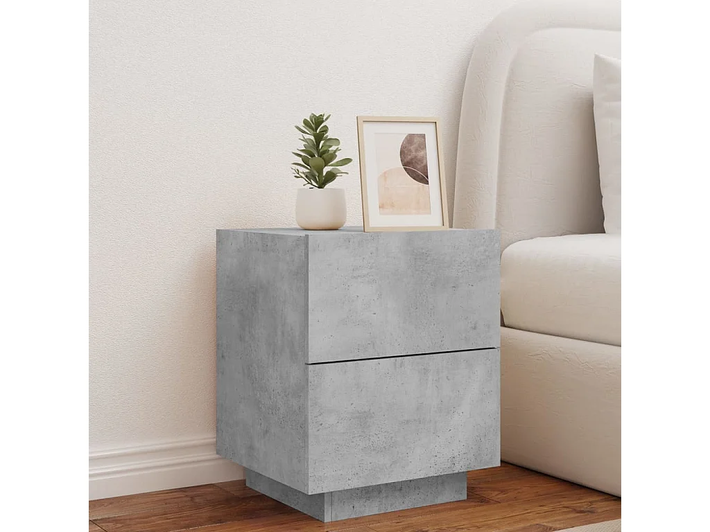 Mesita de noche y luces LED de madera contrachapada de hormigón gris