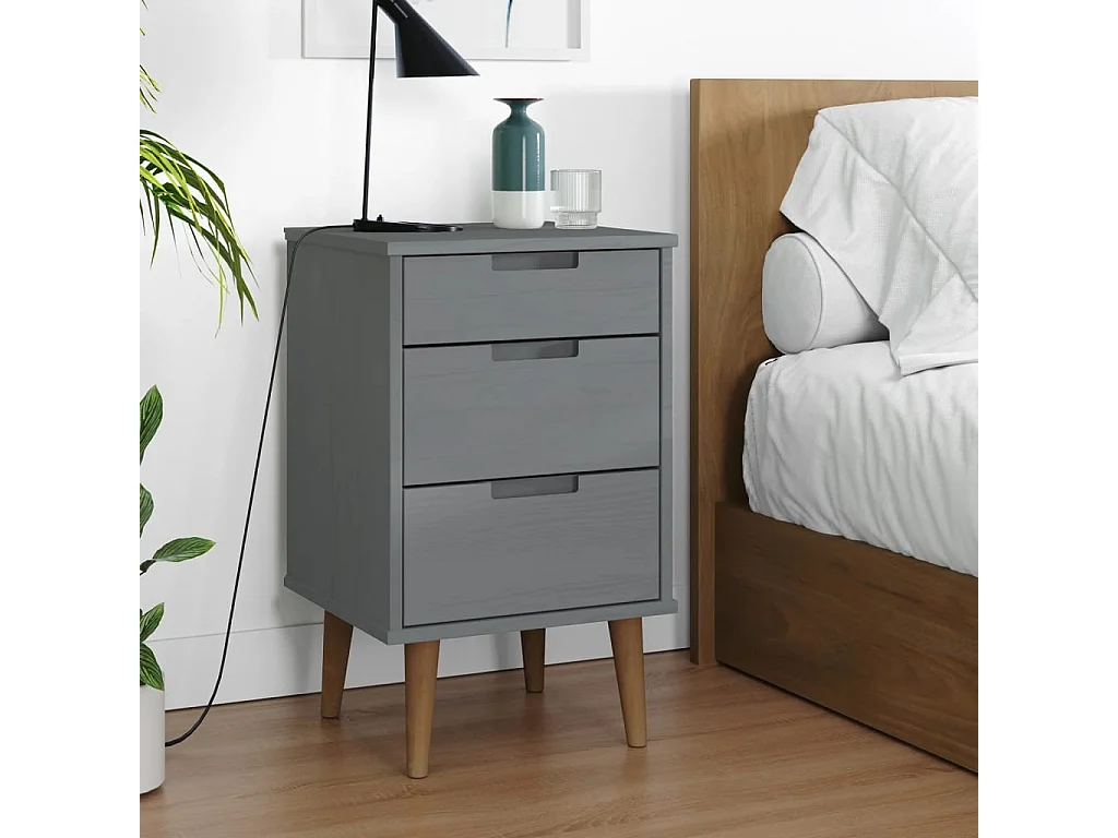 Table de chevet MOLDE Gris 40x35x65 cm Bois de pin massif