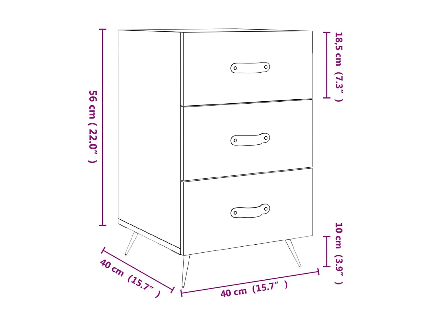 Table de chevet blanc 40x40x66 cm bois d'ingénierie