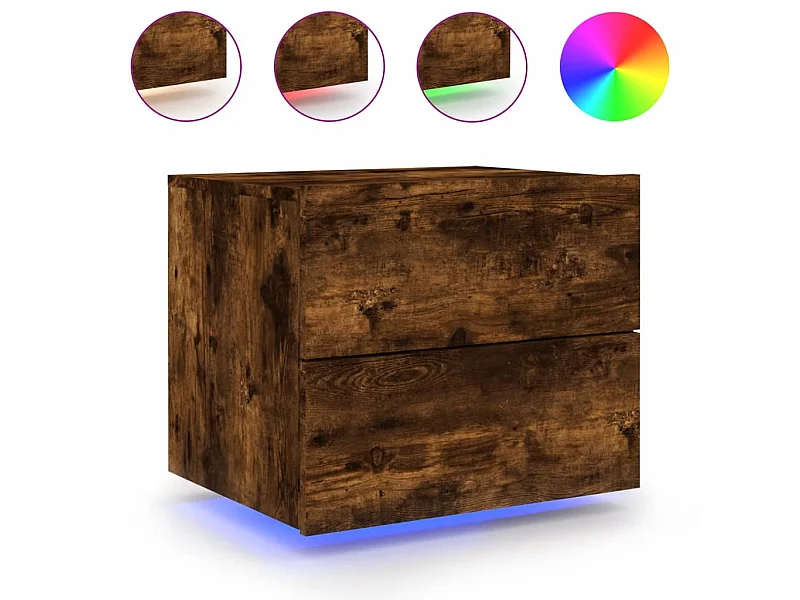 Comodino sospeso con luci LED rovere affumicato