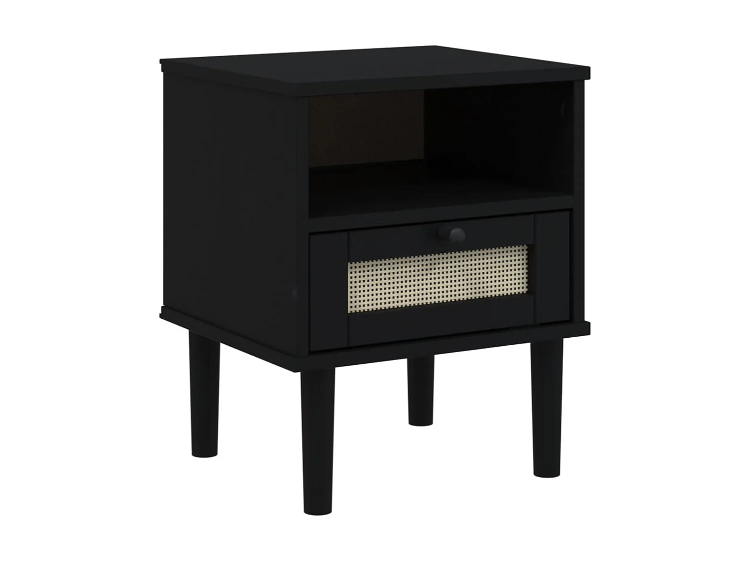 Table de chevet SENJA aspect de rotin noir bois de pin massif