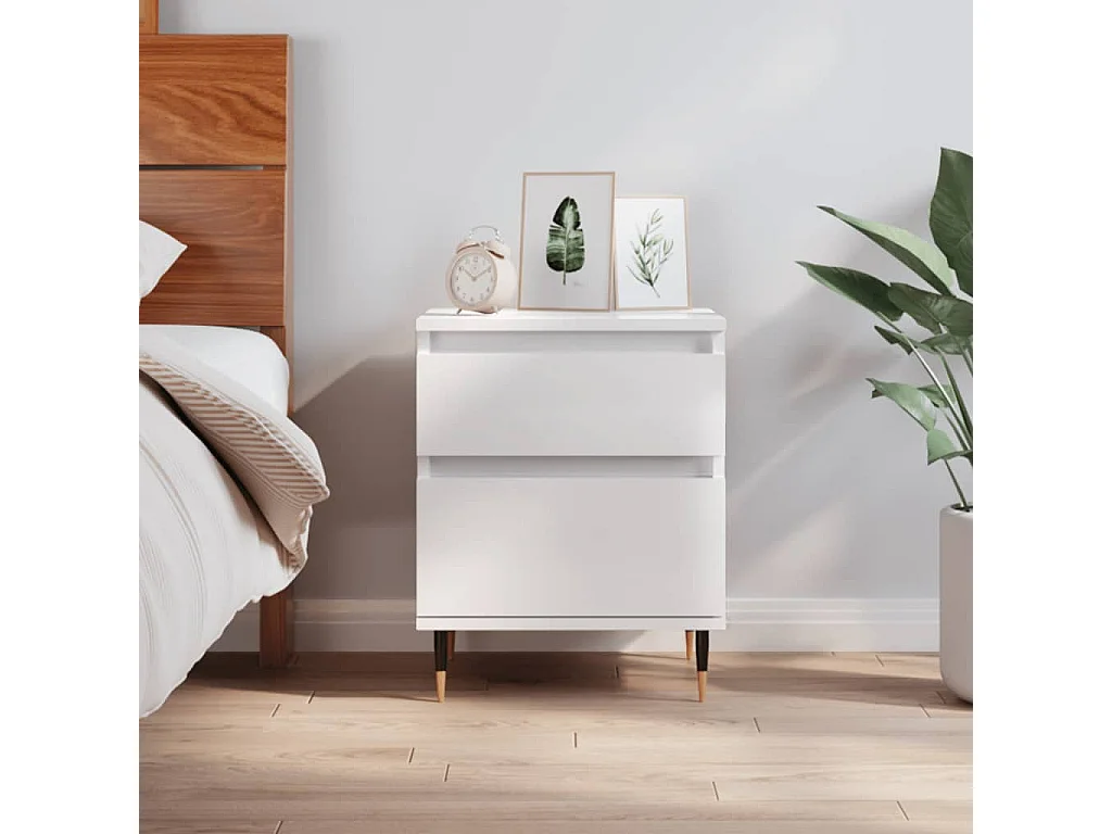Table de chevet Blanc brillant 40x35x50 cm Bois d’ingénierie