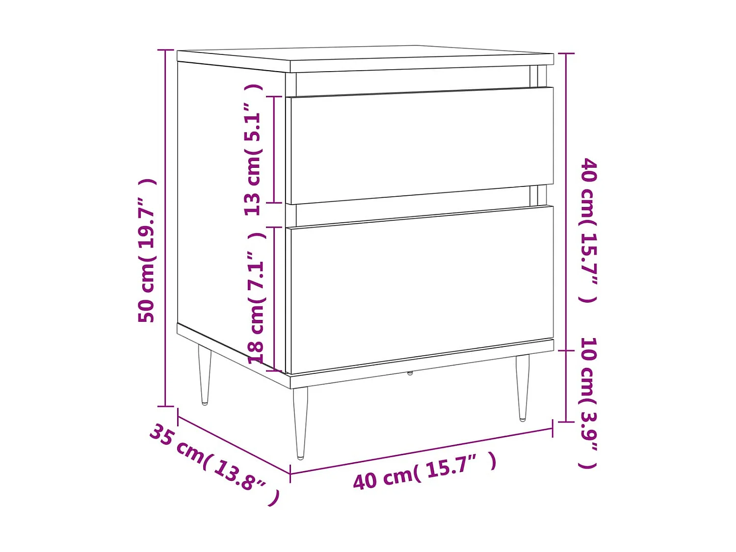 Table de chevet Blanc brillant 40x35x50 cm Bois d’ingénierie