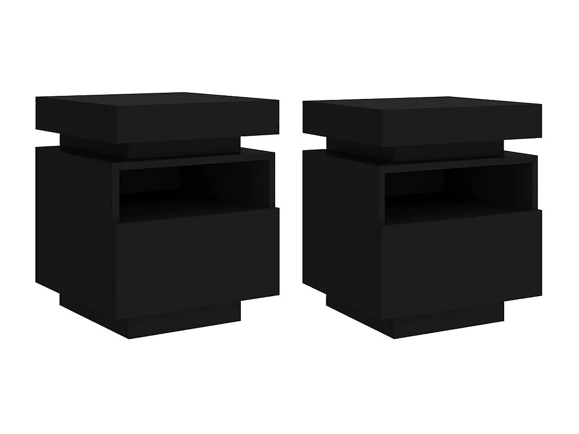 Armoires de chevet avec lumières LED 2 pcs noir 40x39x48,5 cm