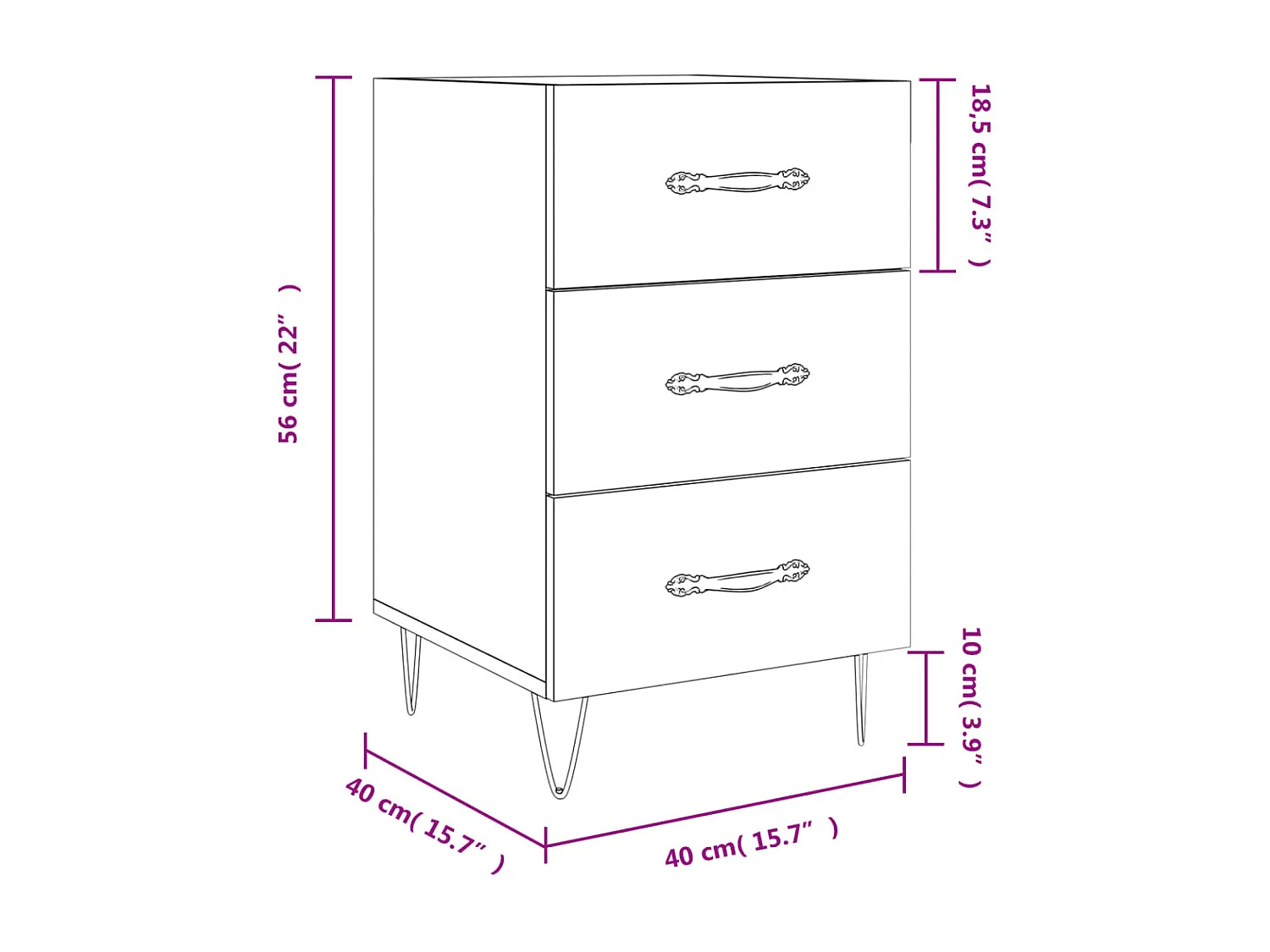 Betongrauer Nachttisch 40x40x66 cm, Holzwerkstoff