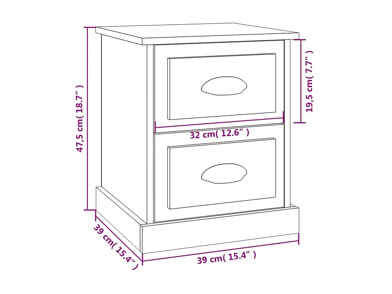 Mesa de cabeceira preta 39x39x47,5 cm madeira trabalhada