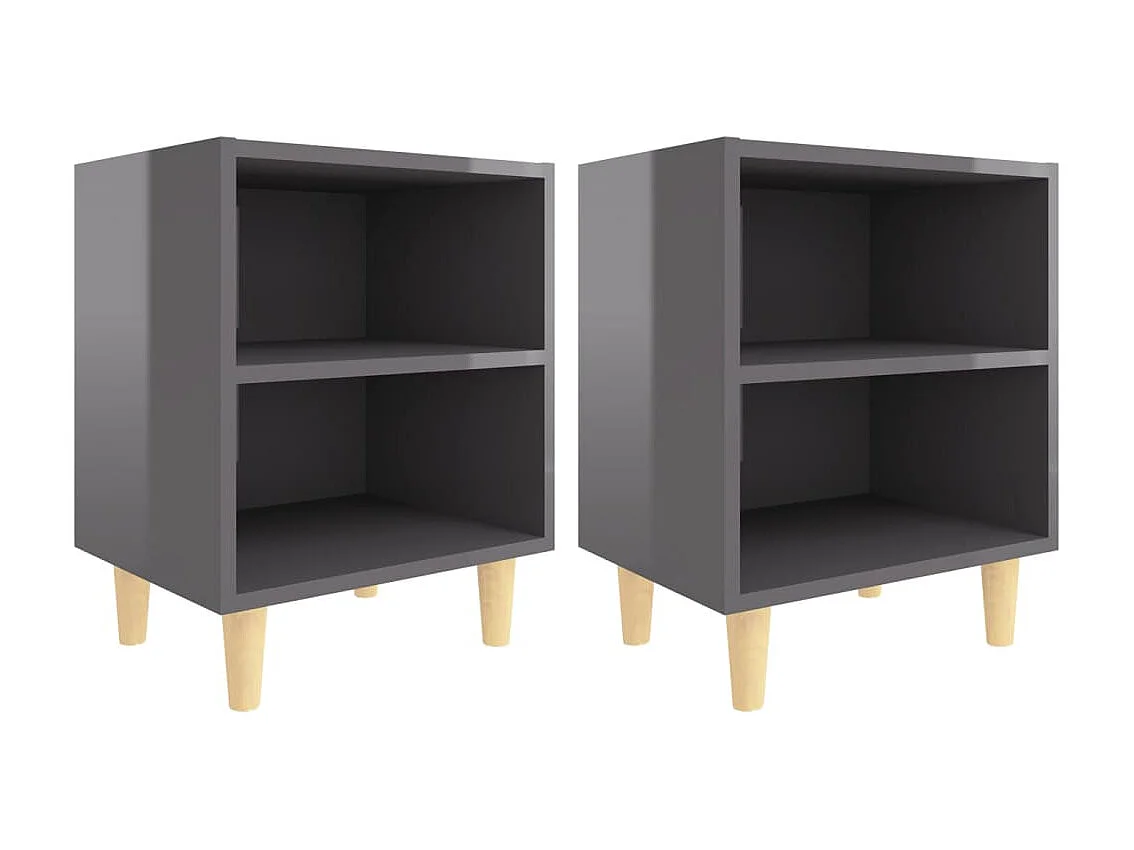 Tables de chevet pieds en bois 2 pcs Gris brillant 40x30x50 cm