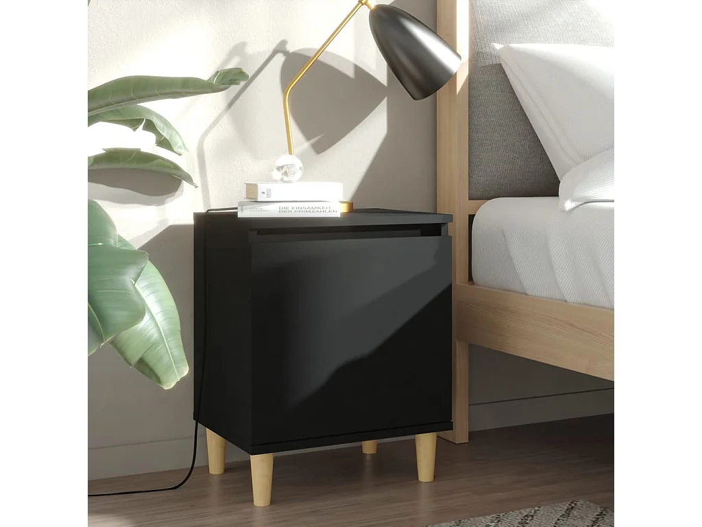 Table de chevet avec pieds en bois massif Noir 40x30x50 cm