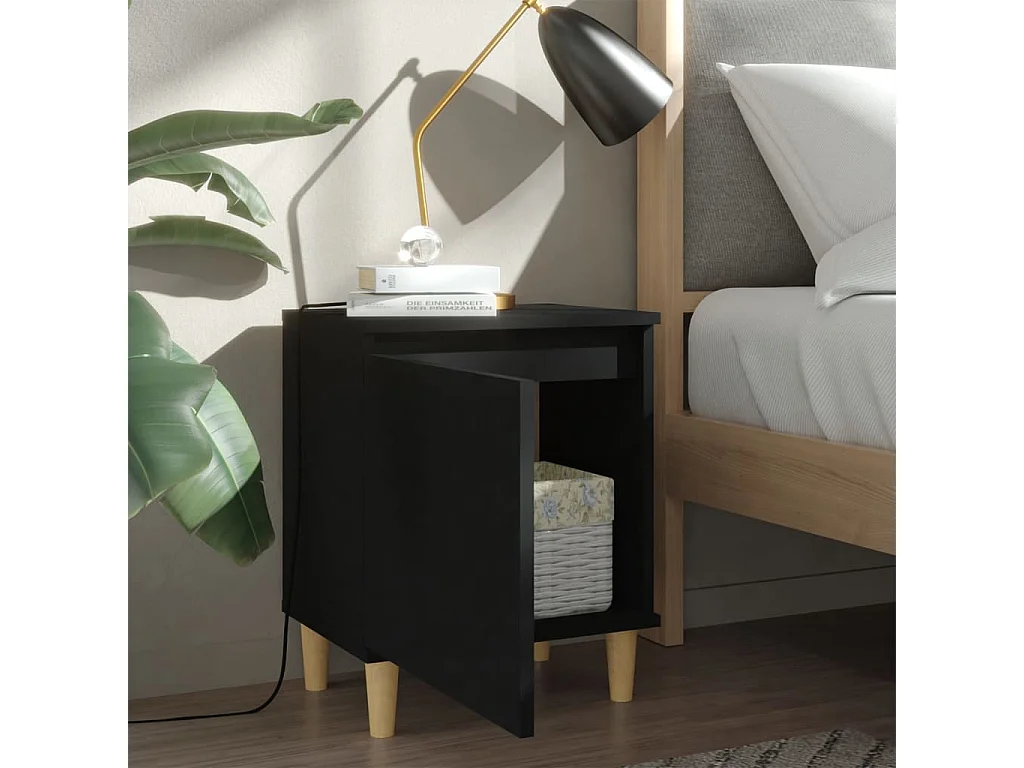 Table de chevet avec pieds en bois massif Noir 40x30x50 cm