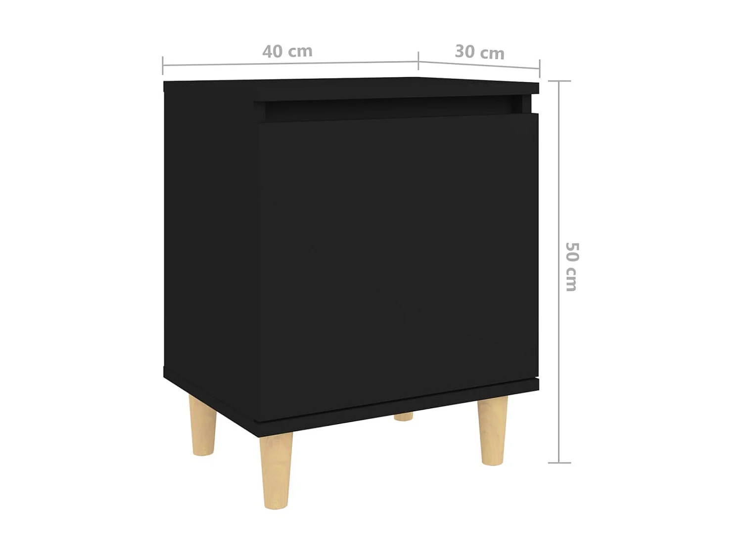 Table de chevet avec pieds en bois massif Noir 40x30x50 cm