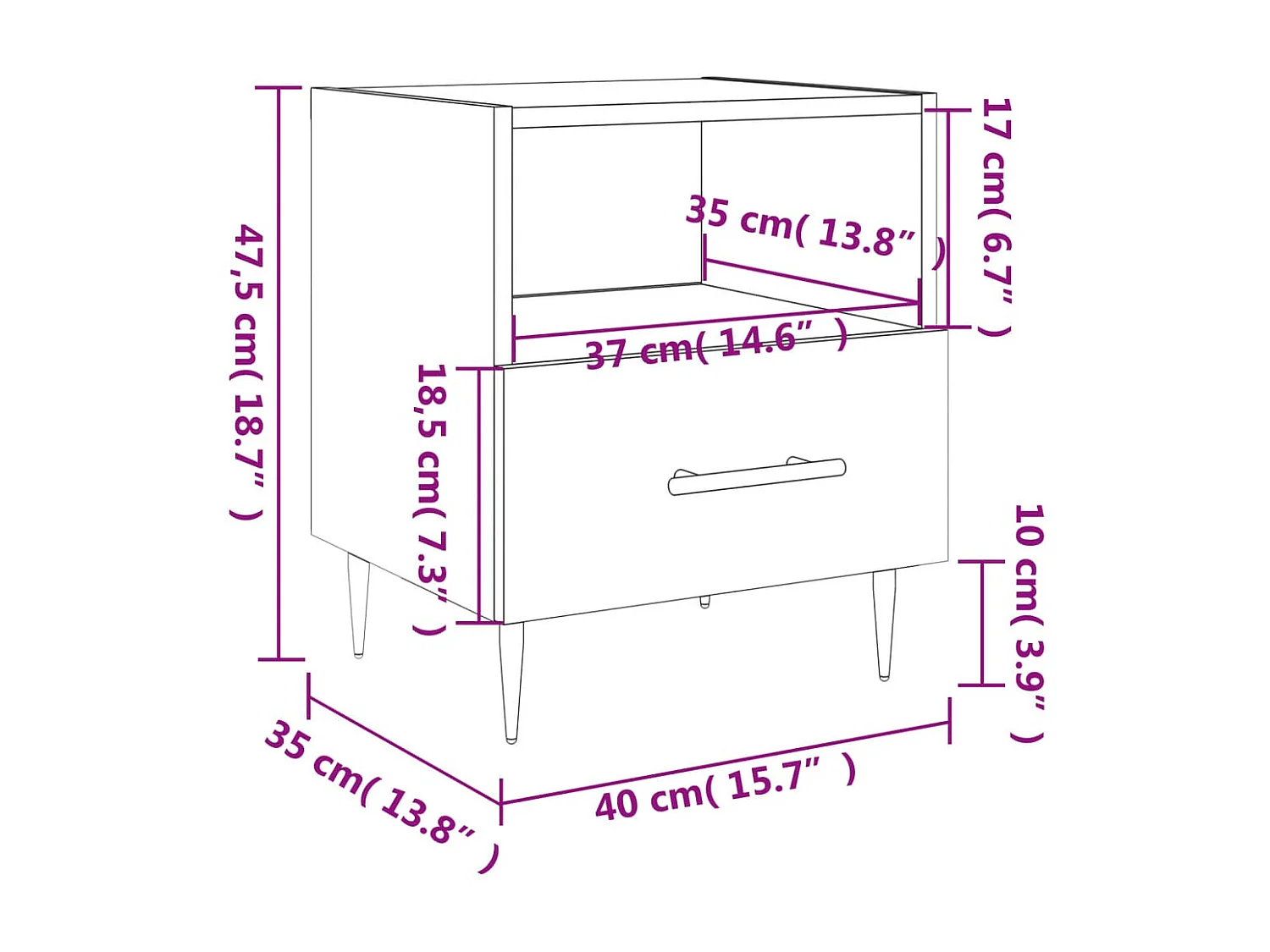 Mesa de cabeceira cinza concreto 40x35x47,5 cm madeira projetada